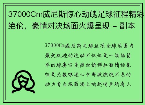37000Cm威尼斯惊心动魄足球征程精彩绝伦，豪情对决场面火爆呈现 - 副本