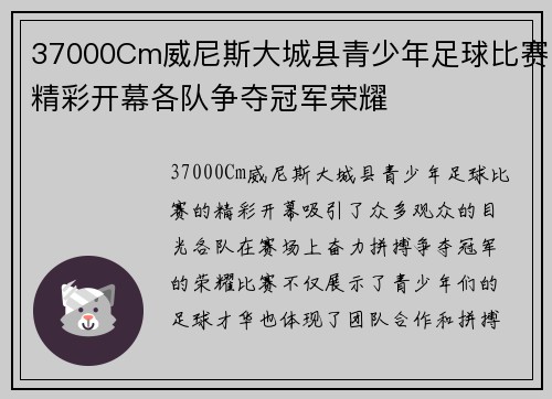 37000Cm威尼斯大城县青少年足球比赛精彩开幕各队争夺冠军荣耀
