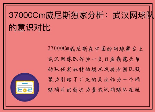 37000Cm威尼斯独家分析：武汉网球队的意识对比