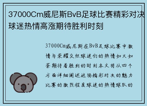 37000Cm威尼斯BvB足球比赛精彩对决球迷热情高涨期待胜利时刻