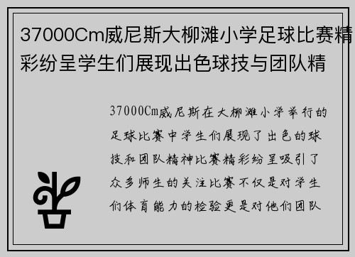 37000Cm威尼斯大柳滩小学足球比赛精彩纷呈学生们展现出色球技与团队精神