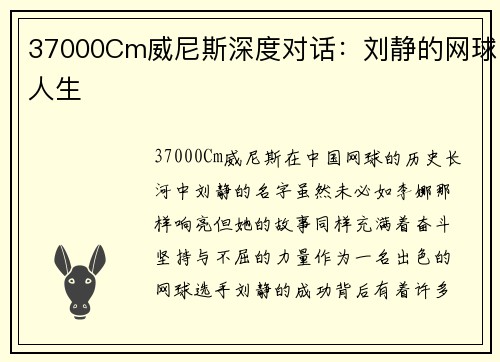 37000Cm威尼斯深度对话：刘静的网球人生